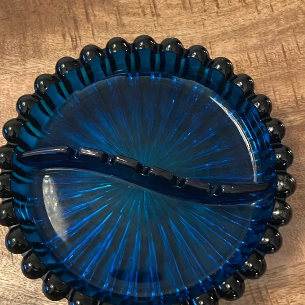 Vintage Art Glass AshTray Viking Blue Fluted Mid Century - Picture 2 of 7